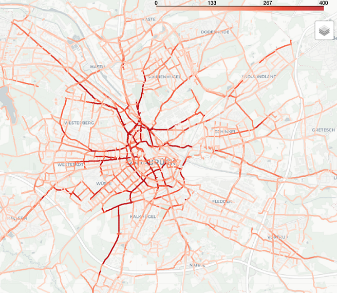 Abbildung 5:Heatmap mit Anzahl der Durchfahrten in Osnabrück