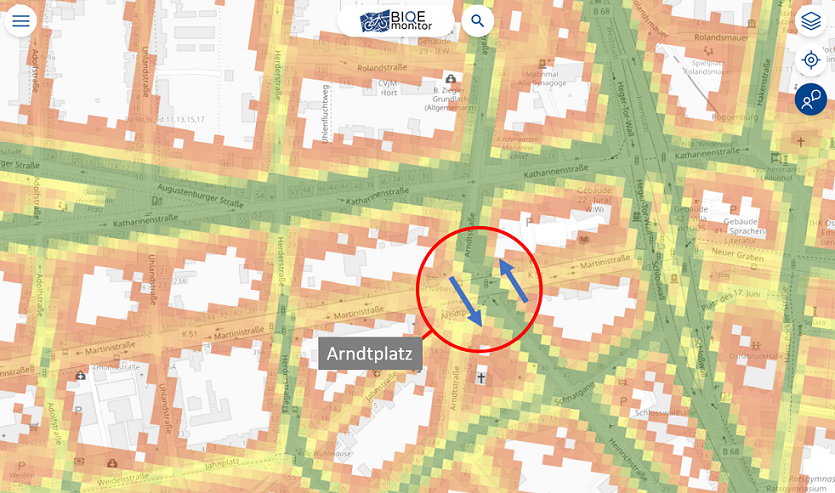 Abbildung 8: Anzahl der Durchfahrten am Arndplatz (Ausschnitt) 